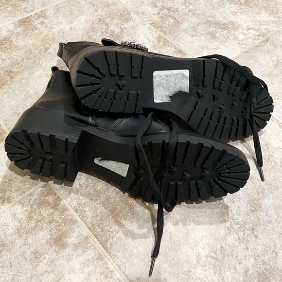 🆕 Nanette Lepore Irina lace up zip combat moto boots black size 8 - Picture 8 of 11